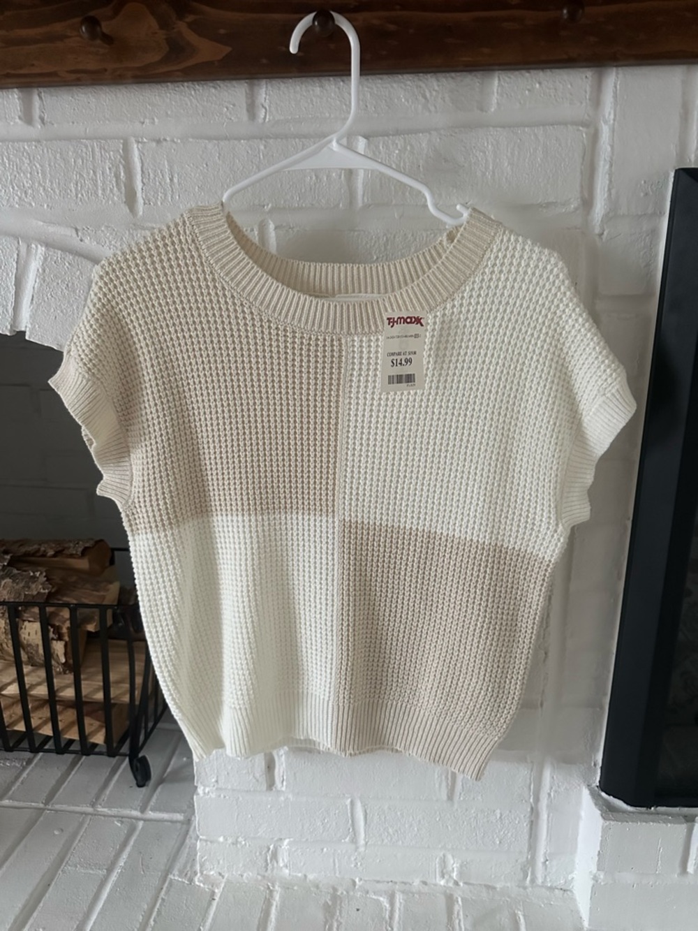 moon & madison Cream Short-Sleeve Colorblock Knit Top